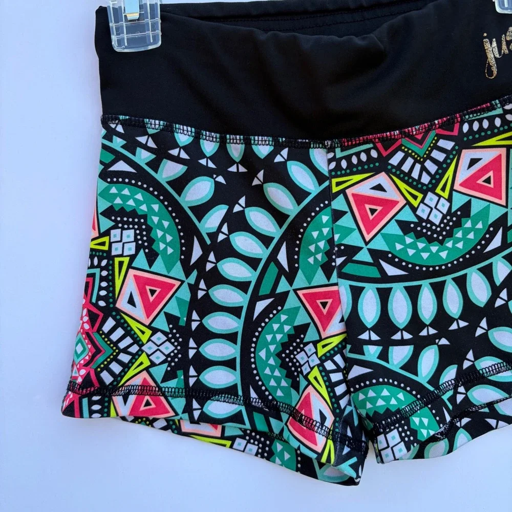 Justice Active Girls Tribal‎ Print Athletic Shorts Teal Pink Neon Size 10